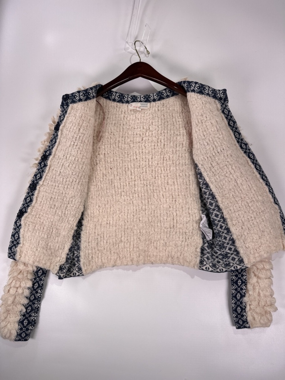 Odd Molly Shaggy Loop Knit Cardigan Fair Isle Alpaca Wool Blend Cream Navy Small - Picture 4 of 13